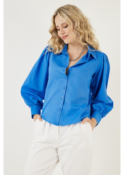 Regular Fit Balon Kollu Poplin Gömlek Bayan Gömlek 611GO0153 fiyatları