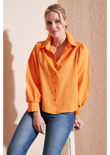 Regular Fit Balon Kollu Poplin Gömlek Bayan Gömlek 611GO0153