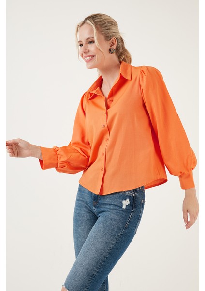 Regular Fit Balon Kollu Poplin Gömlek Bayan Gömlek 611GO0153 fiyatları