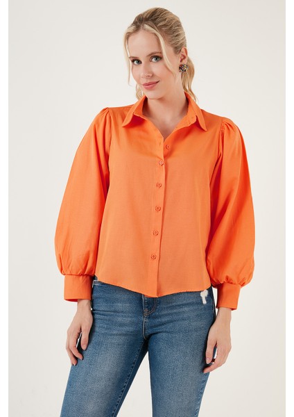 Regular Fit Balon Kollu Poplin Gömlek Bayan Gömlek 611GO0153 modelleri