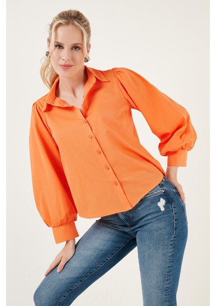 Regular Fit Balon Kollu Poplin Gömlek Bayan Gömlek 611GO0153 fırsatları