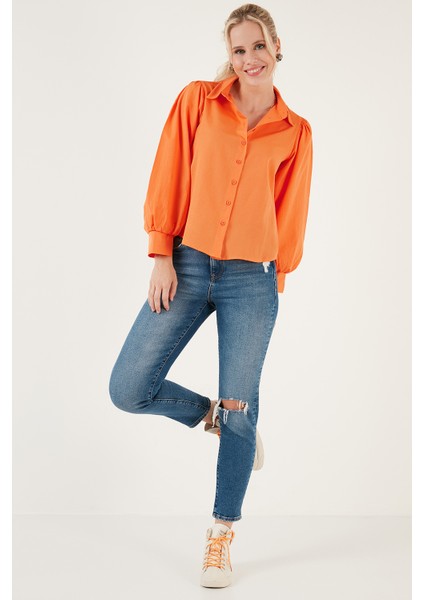 Regular Fit Balon Kollu Poplin Gömlek Bayan Gömlek 611GO0153 indirimleri