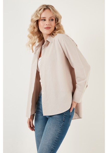 Oversize % 100 Pamuk Poplin Gömlek Bayan Gömlek CF21S163867 fiyatları