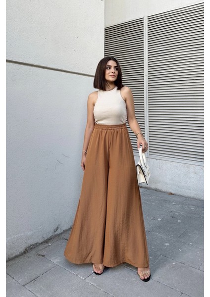 Taba Beli Lastikli, Cepli, Ispanyol / Bol Paça Özel Kumaş, Rahat Kalıp Pantolon - Tesettüre Uygun fırsatları