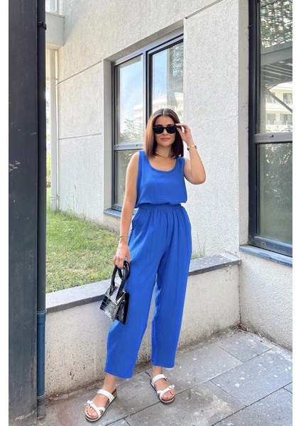 Saks Ithal Müslin Kumaş, Basic, Katlı, Salaş Askılı Bluz & Atlet