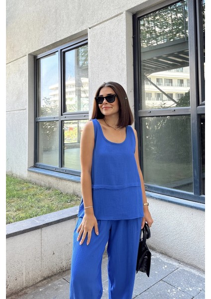 Saks Ithal Müslin Kumaş, Basic, Katlı, Salaş Askılı Bluz & Atlet