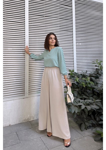 Taş Beli Lastikli, Cepli, Ispanyol / Bol Paça Özel Kumaş, Rahat Kalıp Pantolon - Tesettüre Uygun fiyatları