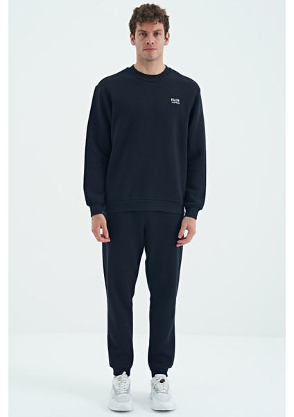 Lacivert O Yaka Rahat Kalıp Şardonlu Basic Jogger Erkek Eşofman Takım - 85190