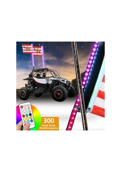 Utv Atv LED Kırbaç Anten Bayraklı Işıklı Uzaktan Kumandalı 90CM