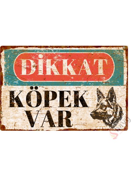 Hayg Equipment Dikkat Köpek Var Pas Görümlü Vintage Metal Levha - Alüminyum Alman Kurdu Uyarı Levhası - 15cm x 22,5cm