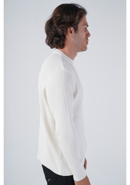 Erkek Ekru Saç Örgülü Bisiklet Yaka %100 Pamuk Kazak TRIST-1196 fiyatları
