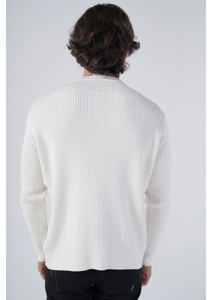 Erkek Ekru Saç Örgülü Bisiklet Yaka %100 Pamuk Kazak TRIST-1196 modelleri