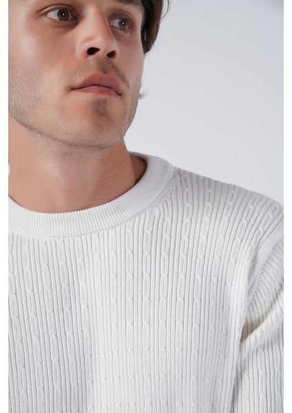 Erkek Ekru Saç Örgülü Bisiklet Yaka %100 Pamuk Kazak TRIST-1196 indirimleri