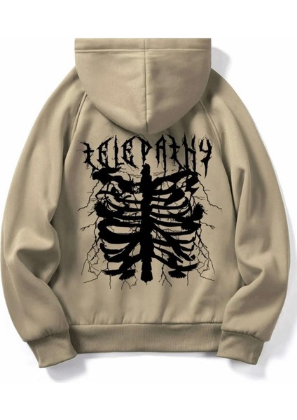 Büyük Beden Kapüşonlu Telepathy Baskılı Pamuk Salaş Erkek Sweatshirt