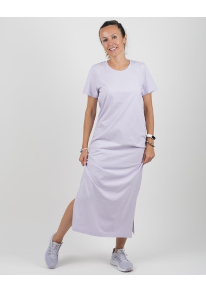 Elbise Organik Pamuk Kısa Kollu Yandan Çift Yırtmaçlı fırsatları