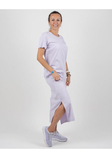 Elbise Organik Pamuk Kısa Kollu Yandan Çift Yırtmaçlı indirimleri