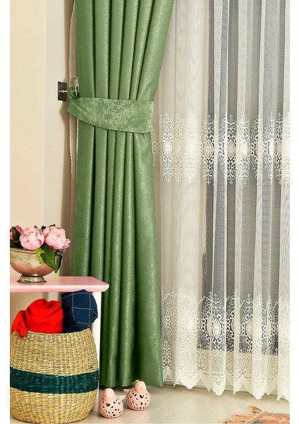 Newsoft Kadifemsi Modern Yüksek Kaliteli Fon Perde 1/3 Sık Pile Tek Kanat -Çimen Yeşil modelleri