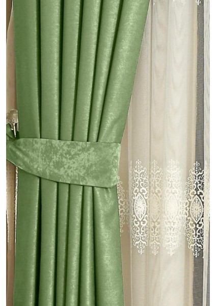 Newsoft Kadifemsi Modern Yüksek Kaliteli Fon Perde 1/3 Sık Pile Tek Kanat -Çimen Yeşil fırsatları