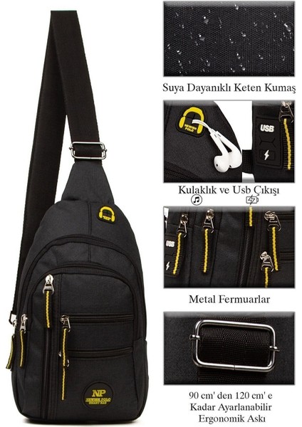 Newish Polo Keten Kulaklık ve USB Çıkışlı Çapraz Omuz Çantası Body Bag indirimleri