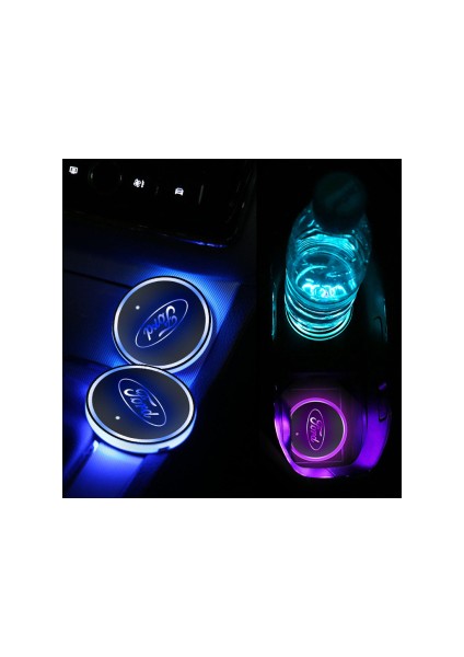 Ford Uyumlu Gece Sensörlü Ledli Bardaklık Altı USB Şarjlı 7 Farklı Renk
