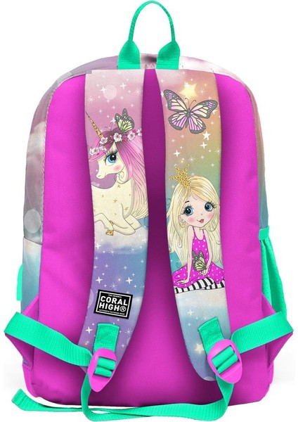 Coral High Kids Pembe Su Yeşili Unicornlu Kız Desenli Usb'li 3’lü Okul Çanta Seti Set 23833-MİX3