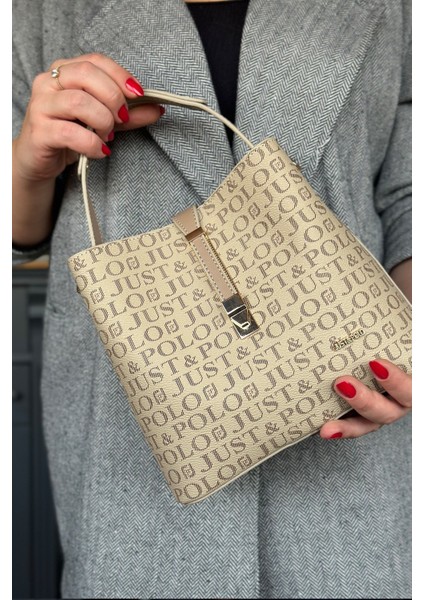 Baskı Desenli Özel Seri Kadın Omuz Çantası 92055-GQ Kum