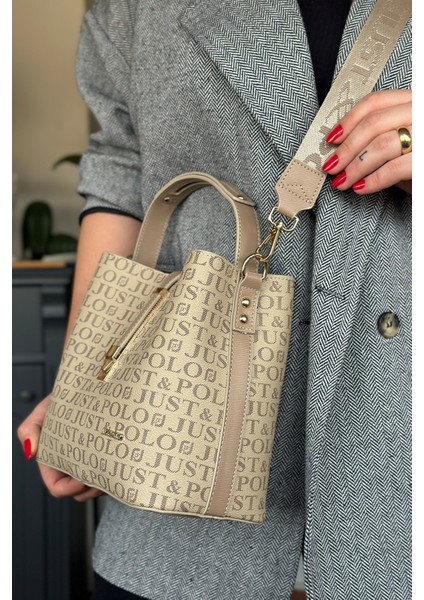 Baskı Desenli Özel Seri Çanta Cüzdan Kombini 92055-GQ Kum Kombin indirimleri