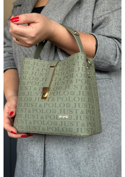 Baskı Desenli Özel Seri Çanta Cüzdan Kombini 92055-GQ Yeşil Kombin fırsatları