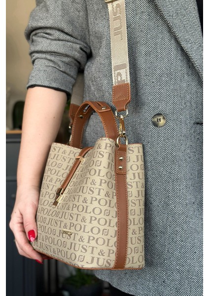 Baskı Desenli Özel Seri Kadın Omuz Çantası 92055-GQ Kum Taba