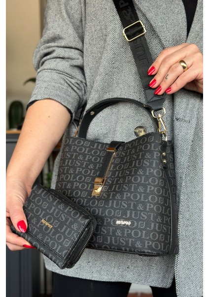 Baskı Desenli Özel Seri Çanta Cüzdan Kombini 92055-GQ Siyah Kombin fiyatları