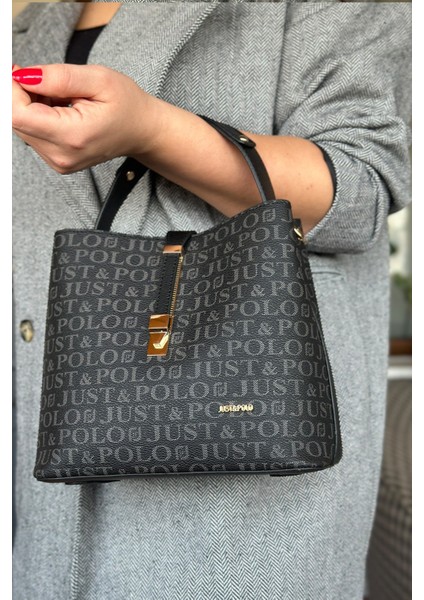 Baskı Desenli Özel Seri Çanta Cüzdan Kombini 92055-GQ Siyah Kombin indirimleri