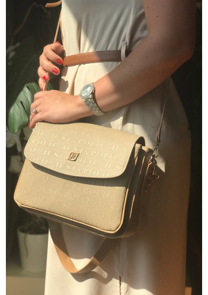 2 Askılı 5 Bölmeli Özel Seri Kadın Çapraz Omuz Çantası 4063 Kum Vizon