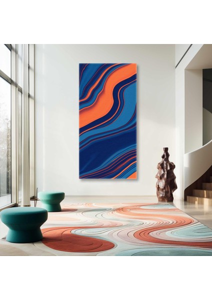 Lacivert ve Turuncu Dalgalı Çizgiler Abstract Kanvas Tablo