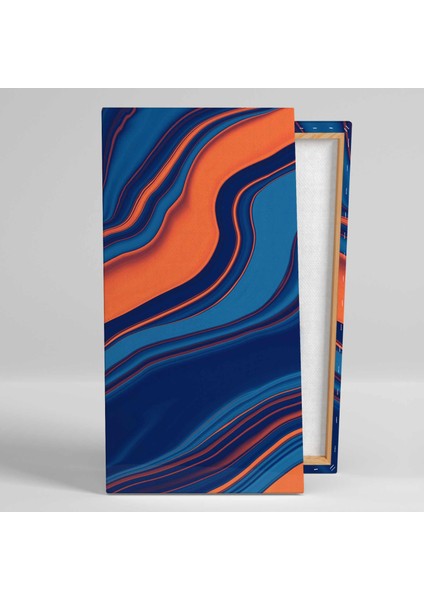 Lacivert ve Turuncu Dalgalı Çizgiler Abstract Kanvas Tablo