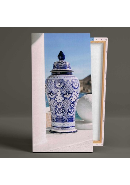 Mavi Çini Desenli Vazo Bodrum Evi Kanvas Tablo