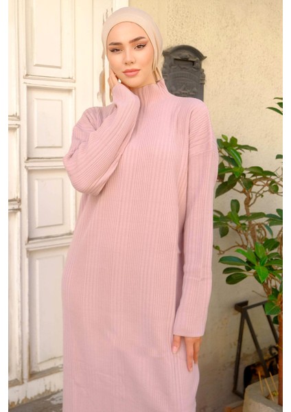 Fitilli Triko Elbise Pudra HM2247 fiyatları