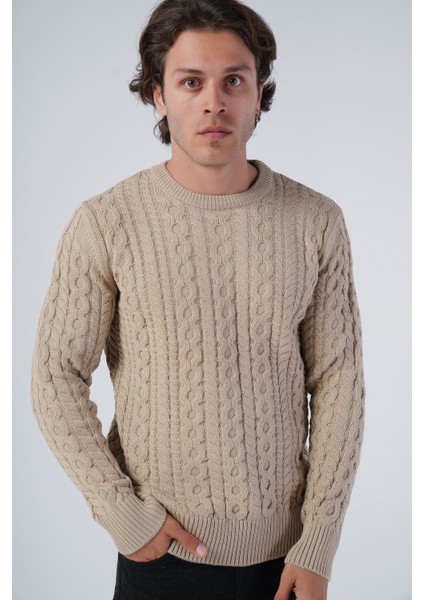 Erkek Saç Örgülü Pamuk Bisiklet Yaka %100 Pamuk Kazak