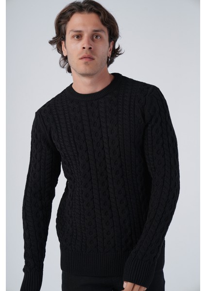 Erkek Saç Örgülü Pamuk Bisiklet Yaka %100 Pamuk Kazak