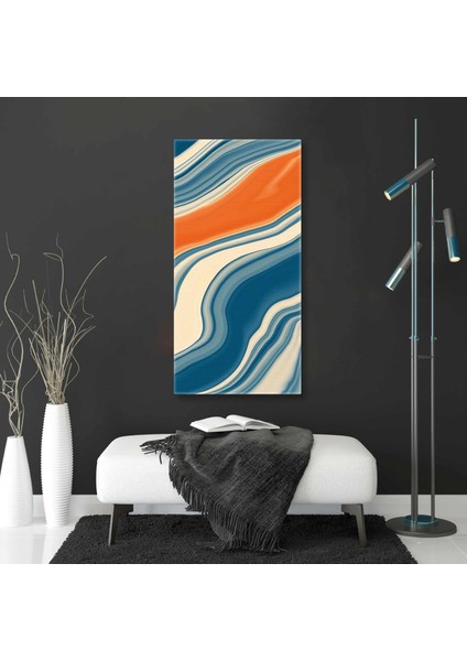 Mavi ve Turuncu Abstract Dalgalı Çizgiler Kanvas Tablo