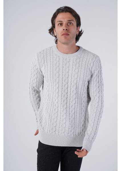 Erkek Saç Örgülü Pamuk Bisiklet Yaka %100 Pamuk Kazak