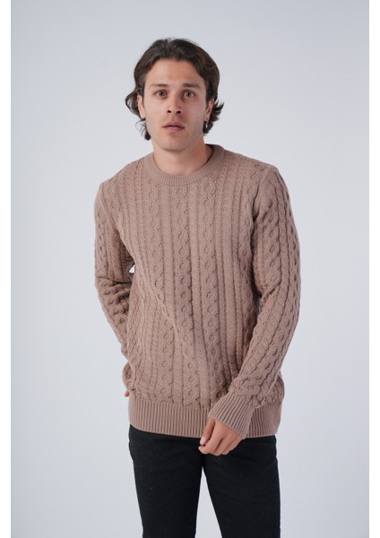 Erkek Saç Örgülü Pamuk Bisiklet Yaka %100 Pamuk Kazak