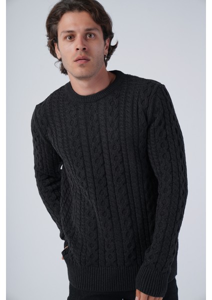 Erkek Saç Örgülü Pamuk Bisiklet Yaka %100 Pamuk Kazak