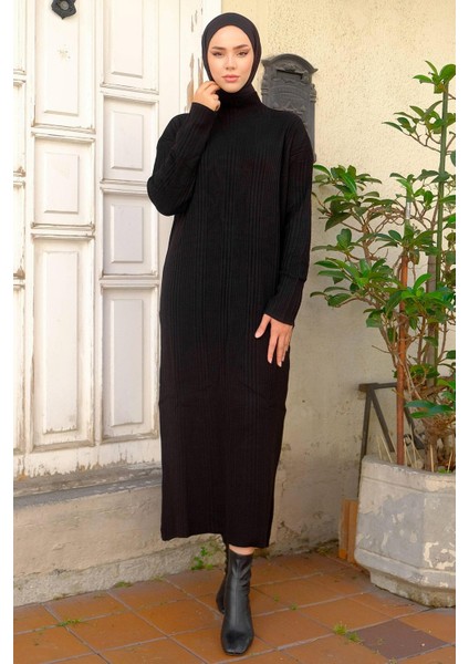 Fitilli Triko Elbise Siyah HM2247