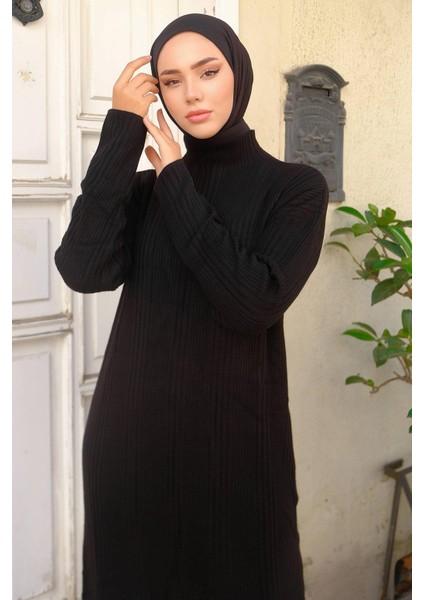 Fitilli Triko Elbise Siyah HM2247