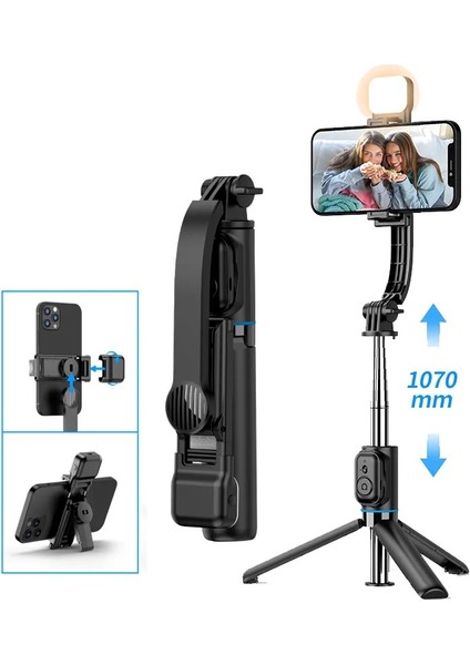 C01S Çok Amaçlı Işıklı Selfie Çubuğu Masa Üstü Tripod Kumandalı Selfie Dolgu Işığı Dahil 107 cm