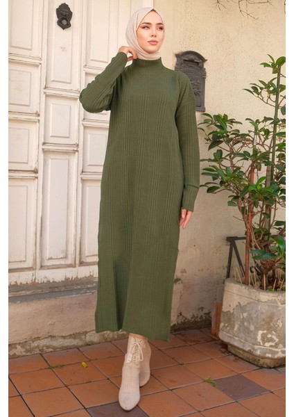 Fitilli Triko Elbise Haki HM2247