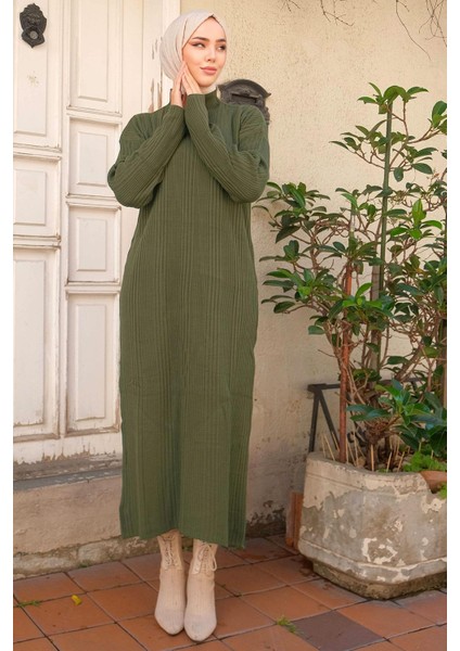 Fitilli Triko Elbise Haki HM2247 fırsatları