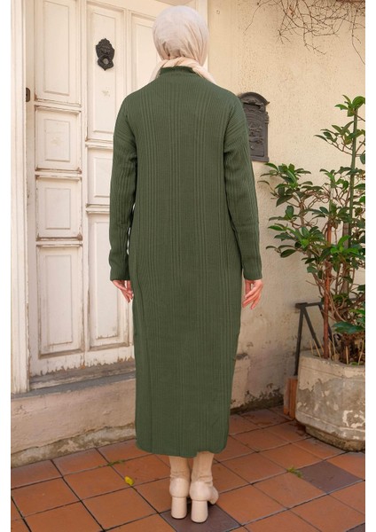 Fitilli Triko Elbise Haki HM2247 indirimleri