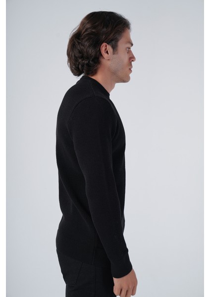 Erkek Siyah Selanik Örgü Desenli Bisiklet Yaka %100 Pamuk Kazak TRIST-1201 fiyatları