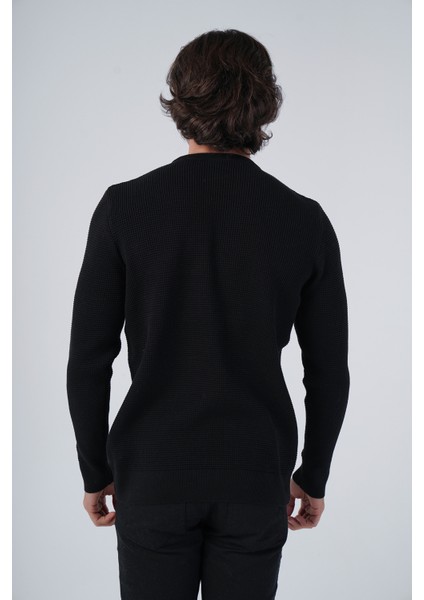 Erkek Siyah Selanik Örgü Desenli Bisiklet Yaka %100 Pamuk Kazak TRIST-1201 modelleri